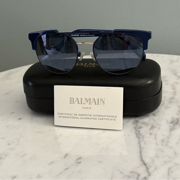 Balmain BL2533 Blue Aviator Sunglasses 53mm Made in France Gold Bar Detail